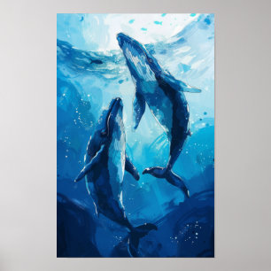 ザシーでクジラ – クリエイティブシンプルイラストレーションP ポスター