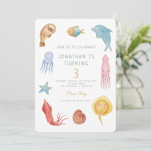 ザシーア海動物海の生活誕生日 招待状 (スタンド正面)