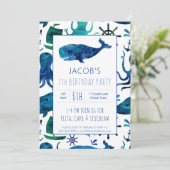 ザシーウォーターカラーキッズクジラ誕生日 招待状 (スタンド正面)