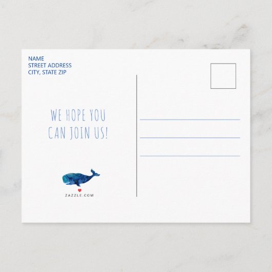 ザシーウォーターカラークジラ誕生日 航海の インビテーションポストカード (裏面)