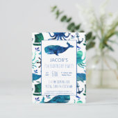 ザシーウォーターカラークジラ誕生日 航海の インビテーションポストカード (スタンド正面)