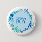 ザシーウォーター色のクジラ誕生日少年 缶バッジ (正面)