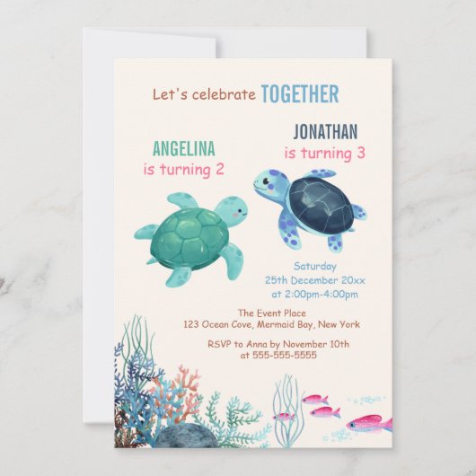 ザシーウミガメ海ジョイント誕生日 招待状 (正面)