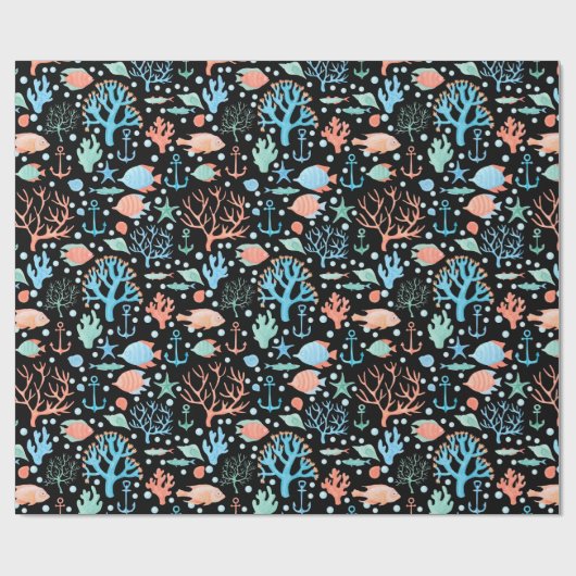 ザシーエンジェルフィッシュコーラルいかり航海のBlk ラッピングペーパー (フラット)