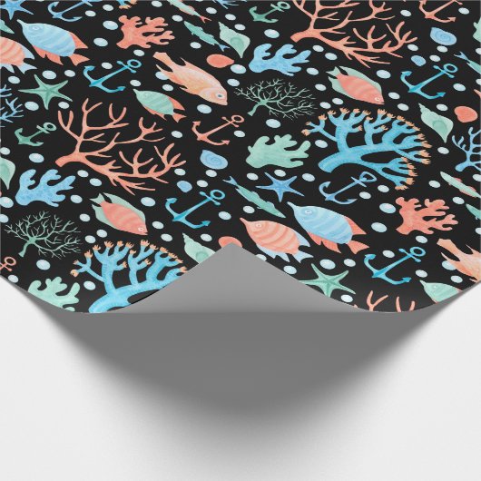 ザシーエンジェルフィッシュコーラルいかり航海のBlk ラッピングペーパー (角)