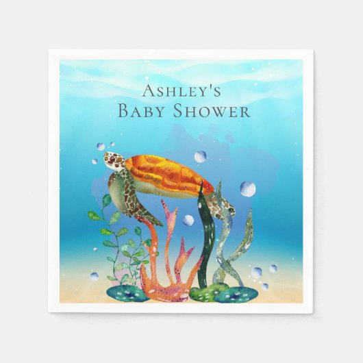 ザシーカメ水中競技植物の下に紙ナプキン スタンダードカクテルナプキン (正面)