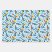 ザシーカラフルシャーク海ブルーパターンの下 ラッピングペーパーシート (正面2)