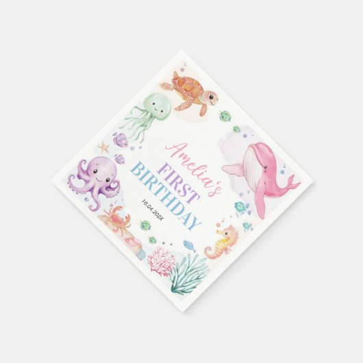 ザシーキュート海動物誕生日ナプキンス スタンダードカクテルナプキン (角)