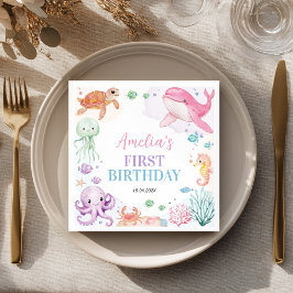 ザシーキュート海動物誕生日ナプキンス スタンダードカクテルナプキン