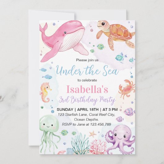 ザシーキュート海動物誕生日 招待状 (正面)