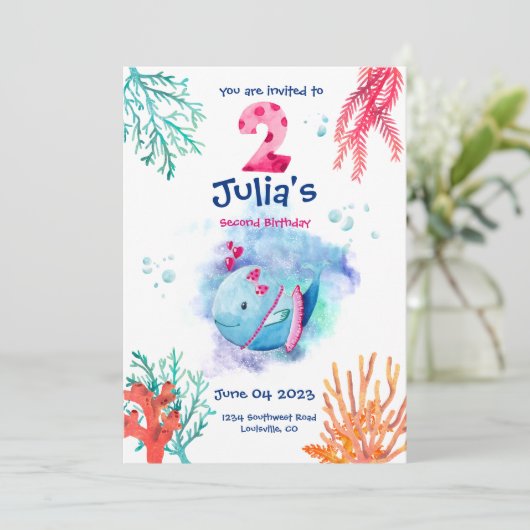 ザシークジラの下で，海動物の誕生日 招待状 (スタンド正面)