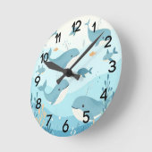 ザシークジラ&フィッシュ子供部屋 ラウンド壁時計 (傾斜)