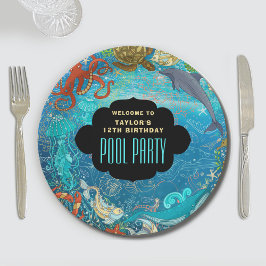 ザシークールスイミングプールパーティー誕生日 ペーパープレート
