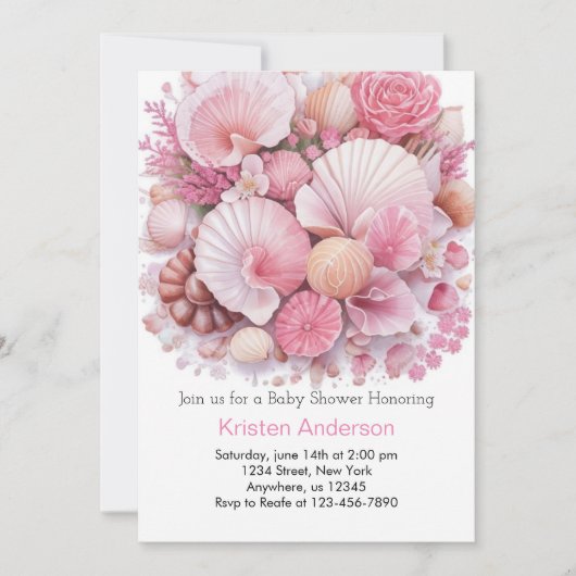 ザシーシェルお祝いガールベビーシャワー 招待状 (正面)