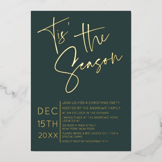 ザシーズン引用文グリーンミニマリストクリスマス 箔シーズンカード (正面)