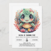 ザシータートルガールお洒落誕生日 招待状 (正面/裏面)