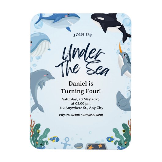 ザシードルフィンシャーククジラ誕生日子 マグネット (縦)