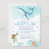 ザシーパーソナライズされた誕生日の下 – 海クジラ 招待状 (正面)