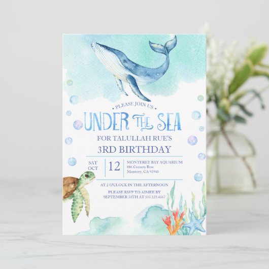 ザシーパーソナライズされた誕生日の下 – 海クジラ 招待状 (スタンド正面)