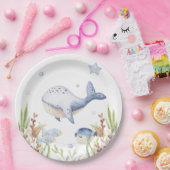 ザシーパーティーデコール、クジラ誕生日 ペーパープレート (パーティー)