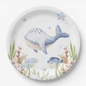 ザシーパーティーデコール、クジラ誕生日 ペーパープレート (正面)