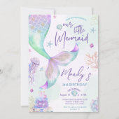 ザシーパープルティール（緑がかった色）リトルマーメイド誕生日 招待状 (正面)