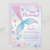 ザシーパープルティール（緑がかった色）リトルマーメイド誕生日 招待状 (正面/裏面)