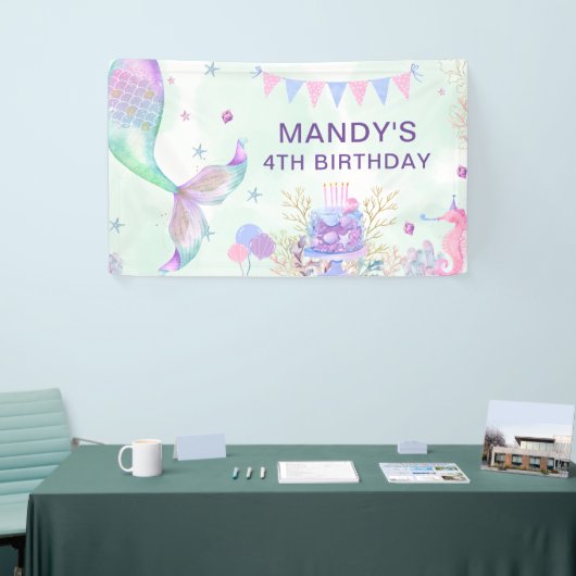 ザシーパープルティール（緑がかった色）リトルマーメイド誕生日 横断幕 (トレードショー)