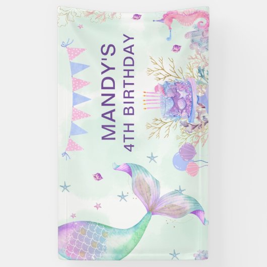 ザシーパープルティール（緑がかった色）リトルマーメイド誕生日 横断幕 (縦)