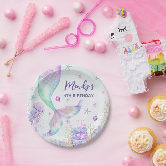 ザシーパープルティール（緑がかった色）リトルマーメイド ペーパープレート (パーティー)