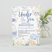 ザシーブルー海動物子供の誕生日 招待状 (スタンド正面)