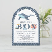 ザシーホエールアーチベビー航海のシャワーの下 招待状 (スタンド正面)