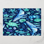 ザシーホエールウォーター色ネイビーブルー誕生日 箔招待状 (裏面)