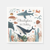 ザシーホエールシャーク海の生活の下で1日の誕生日 スタンダードカクテルナプキン (正面)