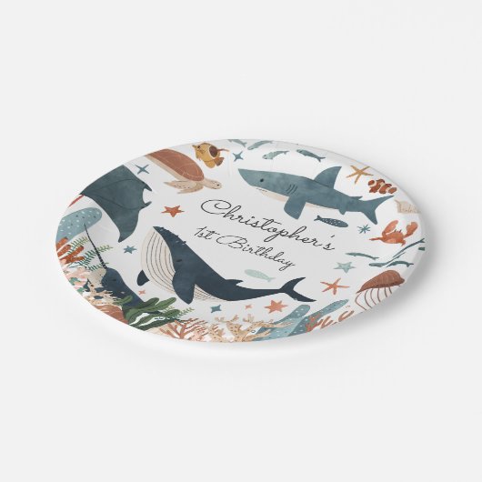 ザシーホエールシャーク海の生活の下で1日の誕生日 ペーパープレート (アングル)