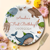 ザシーホエールシャーク海の生活の下で1日の誕生日 ペーパープレート