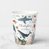 ザシーホエールシャーク海の生活の下で1日の誕生日 紙コップ (裏面)