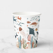 ザシーホエールシャーク海の生活の下で1日の誕生日 紙コップ (右)