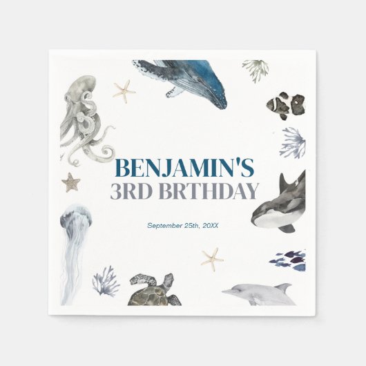 ザシーホエールシーライフ誕生日 スタンダードカクテルナプキン (正面)