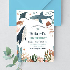 ザシーホエールタートザメの誕生日の下 招待状