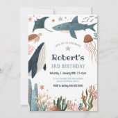 ザシーホエールタートザメの誕生日の下 招待状 (正面)