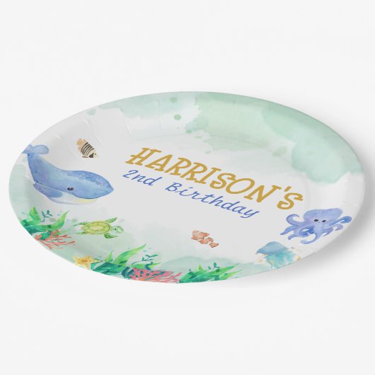 ザシーホエールタ航海のートル誕生日 ペーパープレート (アングル)