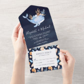 ザシーホエールネイビーブルー航海のズ結婚の オールインワン招待状 (貼ってはがせる)