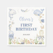 ザシーボーイ海動物子供の誕生日 スタンダードカクテルナプキン (正面)