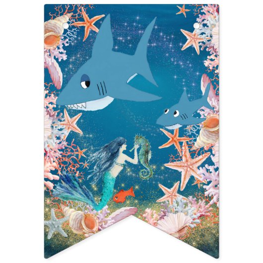 ザシーマーメイドシャークハッピーバースデー バンティングフラッグ (第1の旗)