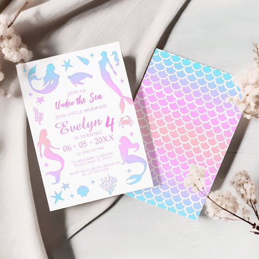 ザシーマーメイドシルエット誕生日ガール 招待状