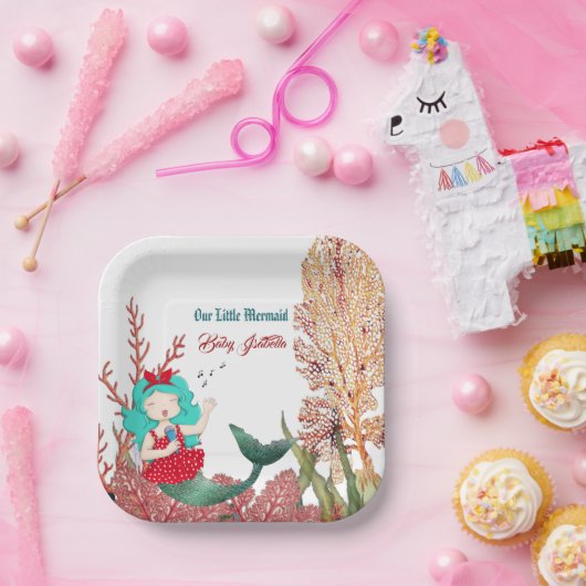  ザシーマーメイドシンギングコーラルリーフ誕生日 ペーパープレート (パーティー)