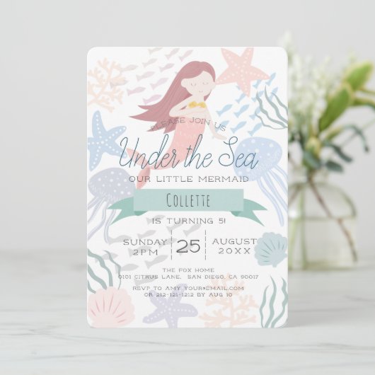 ザシーマーメイドシーグリーン誕生日 招待状 (スタンド正面)