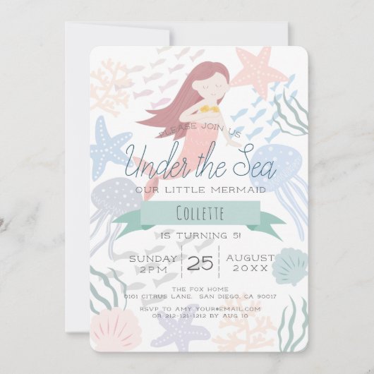 ザシーマーメイドシーグリーン誕生日 招待状 (正面)