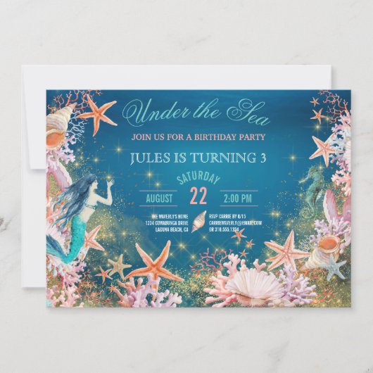 ザシーマーメイドシーホースシーシェル誕生日 招待状 (正面)